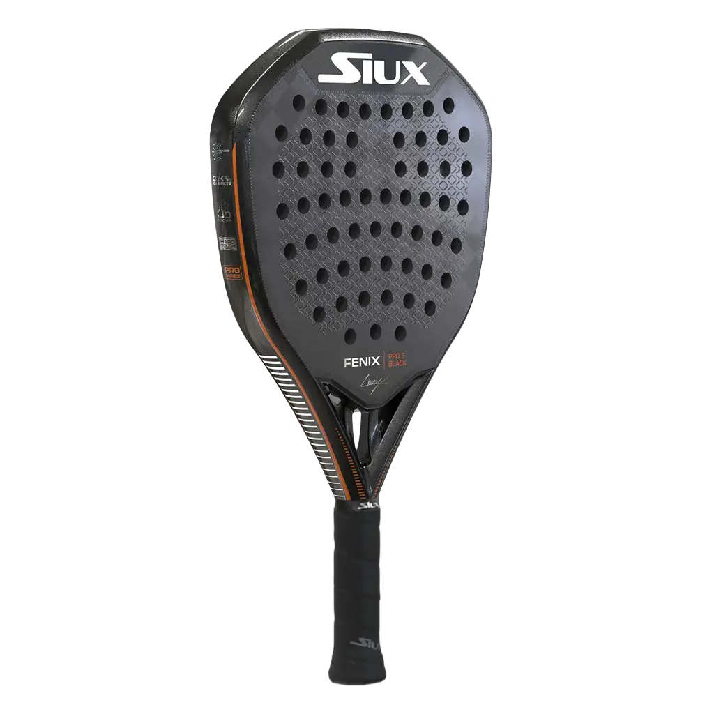 Siux Fenix Pro 5 Black 2025 padel racket angled front view