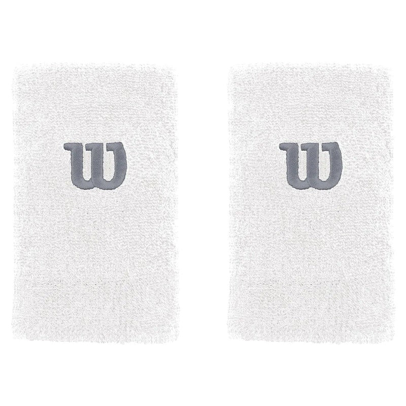 Wilson Extra Wide wristbands in white with silver logo