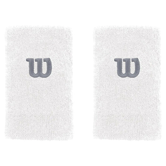 Wilson Extra Wide wristbands in white with silver logo